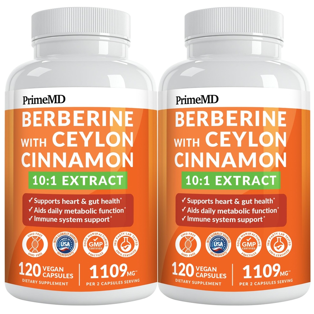 21-in-1 Berberine Supplement with Ceylon škorica with Chromium, Bitter Melon and Green Tea Extract and Black Pepper Extract 5X for Energy & Metabolizmus Support with 5279 mg (120 ct, balenie 2)
