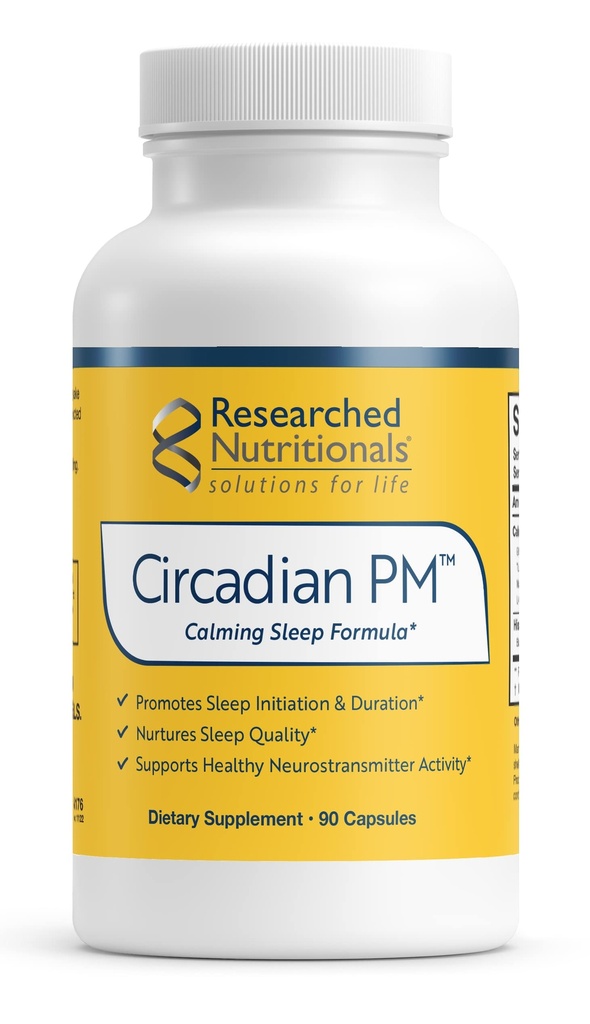 Researched Nutritionals Circadian PM - Podporuje zdravý nervový systém, Histamín reakcie a pokojné noci s L Theanine, 5 HTP, Valerian Root & GABA doplnky (90 Kapsule)