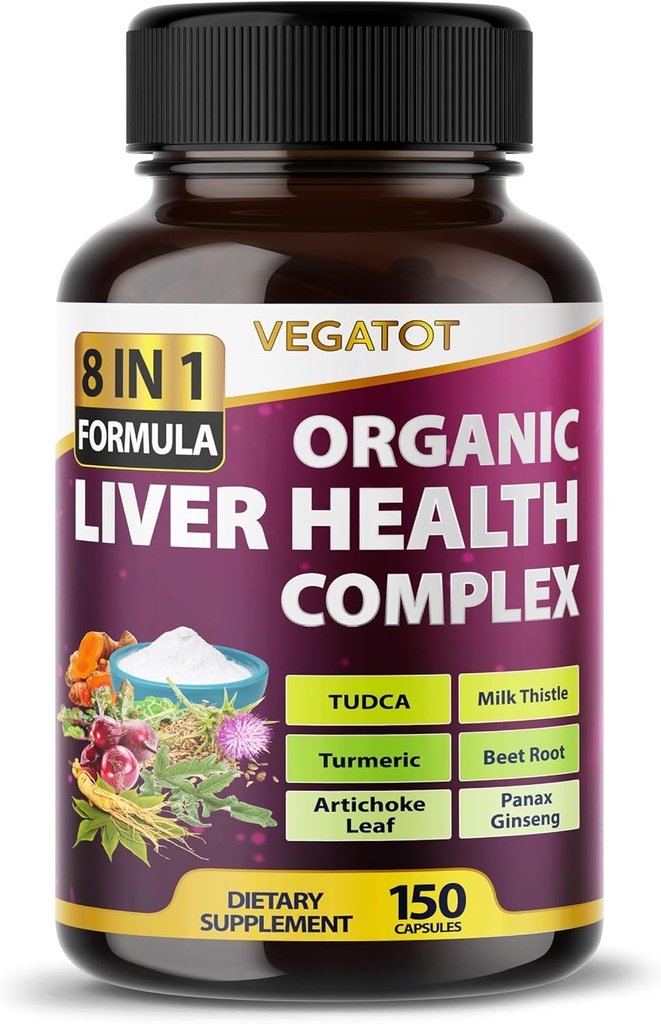 VEGATOT Liver Health Complex Formula **USA Made and Tested** High Potency with TUDCA, Milk Thitle, Repeat Root, Artičok Leaf, Panax Ginseng, Astragalus, Tumeric - Clean & Detox Formula