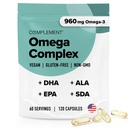 Complement Vegan Omega 3 Supplement- 960mg Omega-3 mastné kyseliny, DHA, EPA, SDA, ALA Supplement - Immune Support- 60 Servings, 120 Tekuté kapsuly