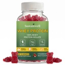 Whey Protein Gummies for Adults & Teens 100% Whey Protein Isolate with Vitamin C, D3, B12, Calcium, Magnesium & Iron, Muscle Support, Energy Boost & Bone Health, Strawberry Milk Flavor, 60 Counts