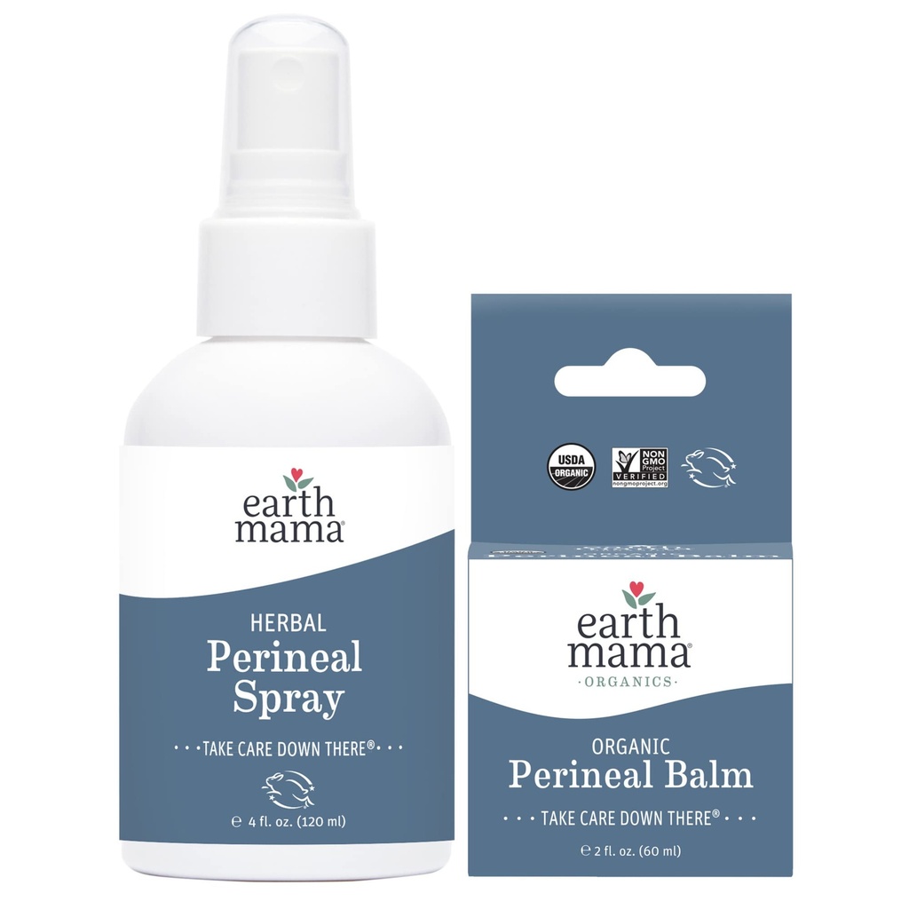 Earth Mama Postpartum Recovery Kit | Take Care Down There® with Organic Perineal Balm & Herbal Perineal Spray, 2-Piece Set