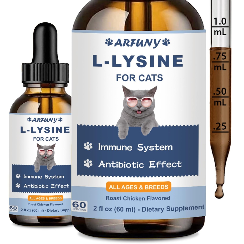 L-lyzínový doplnok pre mačky - Imunitná podpora - 60ML Lyzín pre Feline dýchacích ciest, Kýchanie, Runny nose, funkcia očí - Prírodné Cat Antibiotické kvapky - Chrumkavé kuracie príchuť