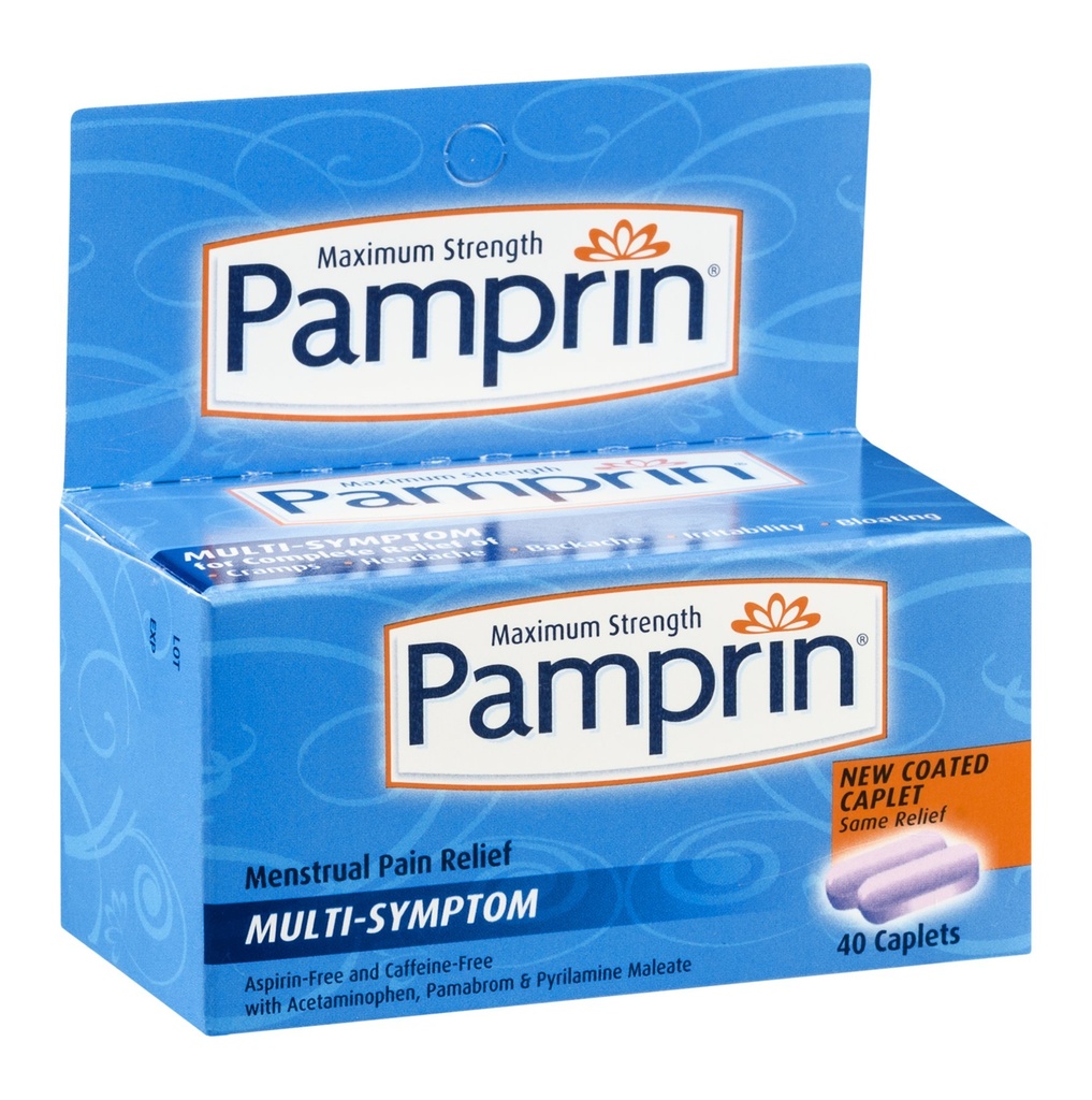 Pamprin Maximum Strength Multi-Symptom Menštruačné Relief Tablety, 40-Count Boxy (Pack of 3)