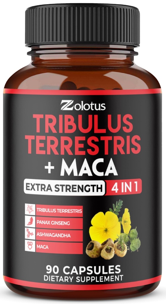 Zolotus Premium Tribulus Terrestris Kapsule - V kombinácii s Ashwagandha, Panax Ginseng & Maca - 90 Počet po dobu 3 mesiacov