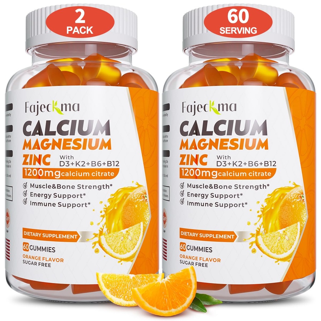Vápnik Magnézium Zinok Gumies pre dospelých: 1200mg Vápnik Citrát s vitamínom D3 K3 - Prírodný organický cukor bez vysokej absorpcie doplnok pre ženy Muži Deti (120Count)