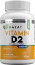 HAYAT vitamíny Vegan Vitamín D2 2400 IU (60 MCG), Dietetický doplnok pre kosti, zuby, svalovej a imunitnej zdravotnej podpory, 2 mesiace dodávky, všetky prírodné, Certified Halal, 60 tabliet, vyrobené v USA