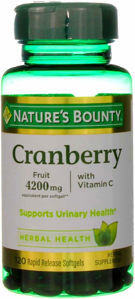 Nature's Bounty Cranberry Fruit 4200 mg, Plus Vitamín C Softgels, 120 ea (Pack of 5)