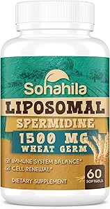 Spermidin Supplement 15 MG - 99% Čistota, vysoká absorpcia, 1500 MG fermentované pšeničné klíčky extrakt so zinkom a tiamínom, spermidin pre mužov a ženy - bunková obnova, starnutie obrany, energia, 180 softgelov