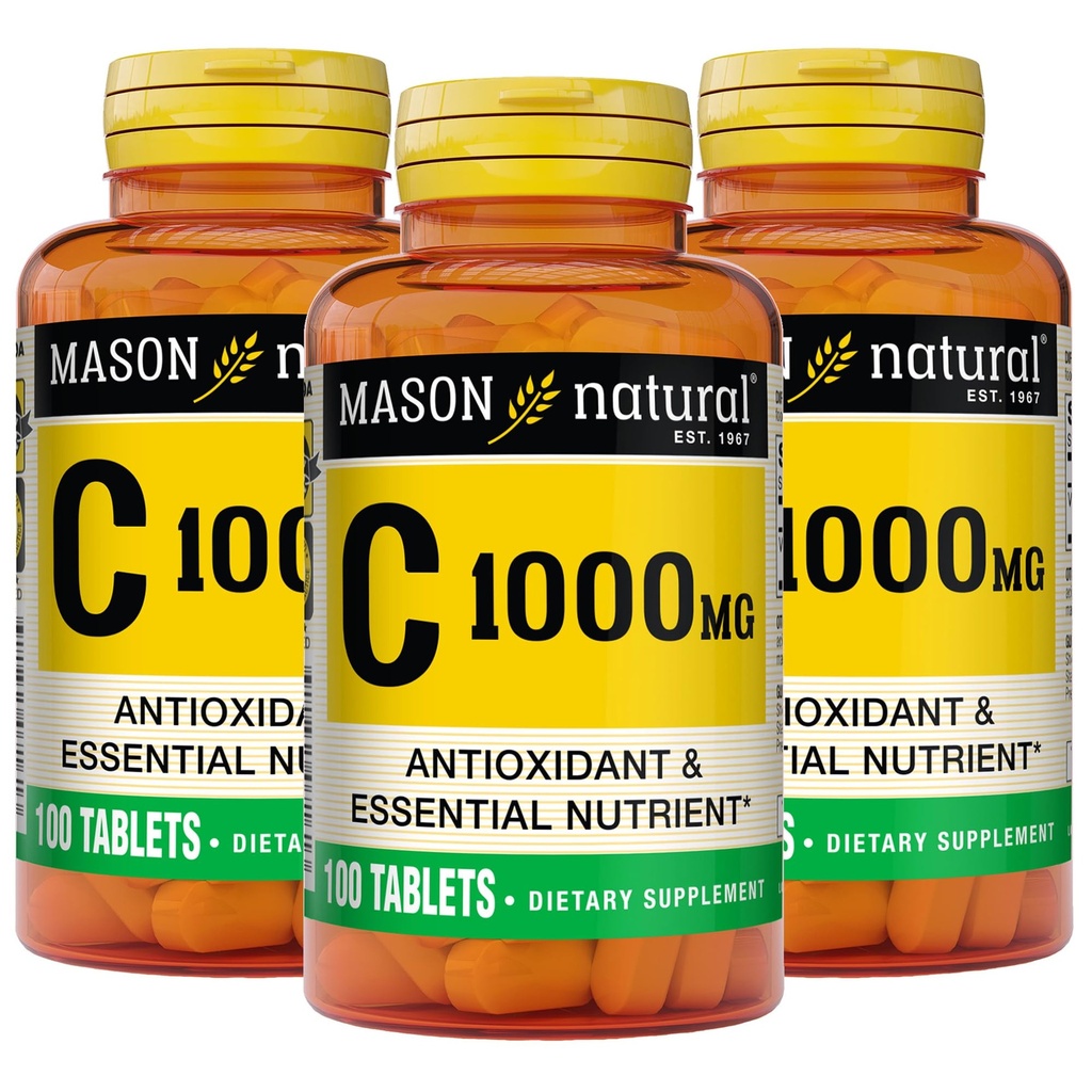 MASON NATURAL Vitamin C 1000 mg, 300 day Supply, Supports Healthy Immune System, Antioxidant and Essential Nutrient, 3 balenie