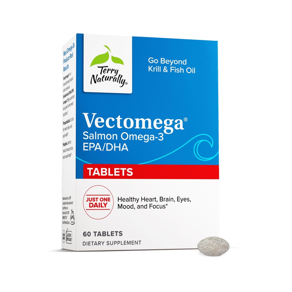 Terry Prirodzene Vectomega - Supplement with EPA & DHA - Omega-3 Tablety na podporu zdravia mozgu a srdca - Nutričný doplnok s esenciálnymi mastnými kyselinami a eptidmi - 60 tabliet