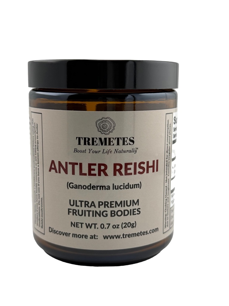 Antler Reishi Mushroom Fruiting Body (Ganoderma lucidum) – Lab Verified 37.8% Beta-Glucans – Adaptogenic Reishi Mushroom Tea Slices for Stress Relief, Calm, & Vitality – Amber Glass Jar