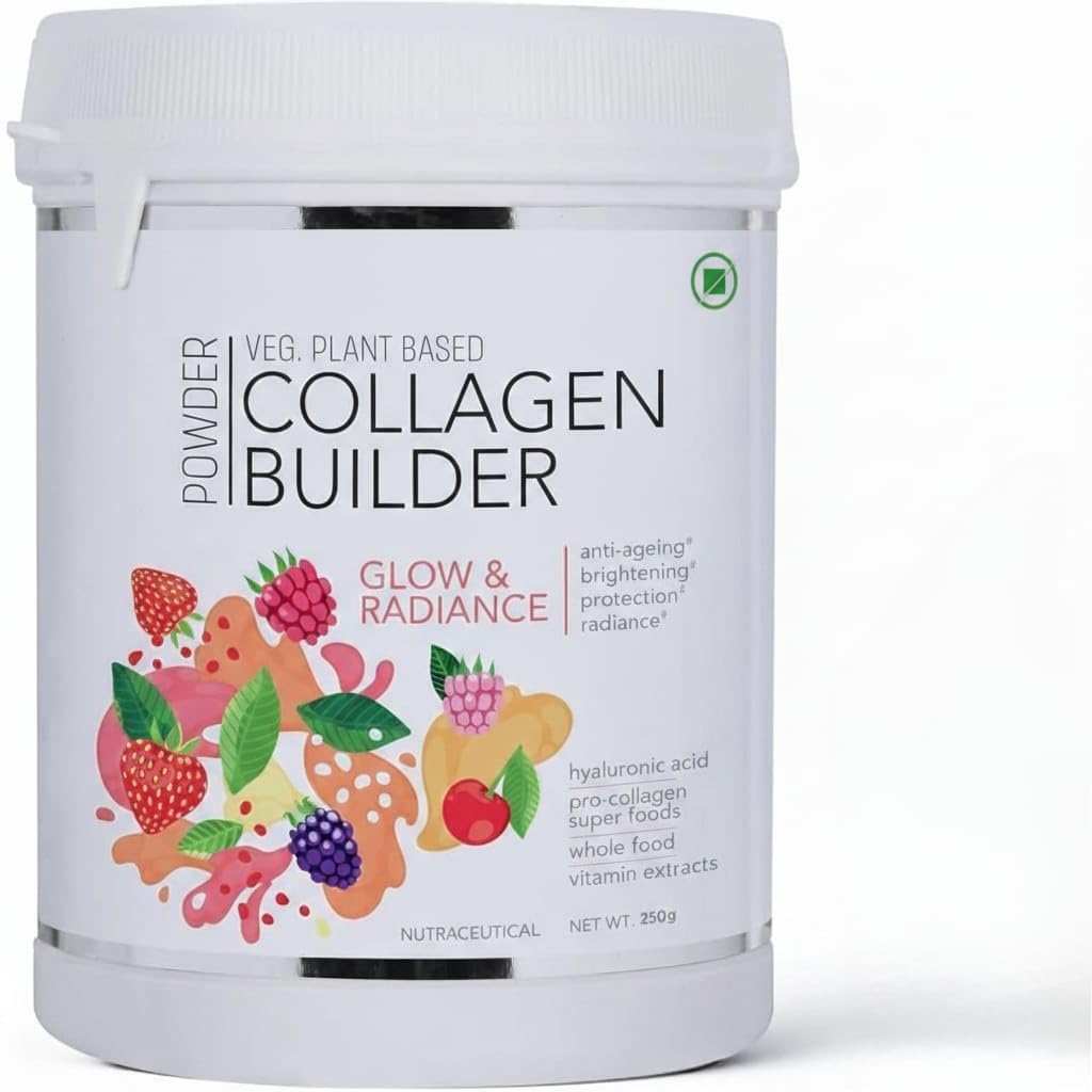 Collagen Builder Veg Plant Based Powder for Women and Men for Skin Glow with Hyaluronic Acid Glutathione Vitamin Extracts Pro Collagen Super Food 250 gram Strawberry Flavour No Added Sugar