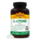 Country Life L-Lysine 500mg s B-6, podporuje imunitné zdravie, podporuje kolagén obnovu v Lips a Mouth, 250 Vegan Kapsule, Certified Gluten Free, Certified Vegan