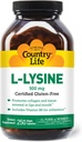 Country Life L-Lysine 500mg s B-6, podporuje imunitné zdravie, podporuje kolagén obnovu v Lips a Mouth, 250 Vegan Kapsule, Certified Gluten Free, Certified Vegan