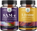 Bundle of Pure SAM E Supplement 150mg - Nootropic Rovnaké 150mg Per Serving for Memory & Brain Support and L Lysin 1000mg Free Form - L-Lysine Supplement for Eye Health Lip Care Collagen Synthesis