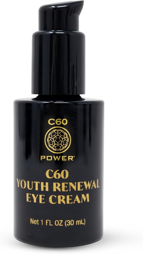 C60 Power Youth Obnovenie očný krém - očný krém pre vrásky a opuchy, proti starnutiu kože starostlivosti o ženy a mužov, s 99,99% Pure Sublimated C60, meď Peptidy, & High-Quality Ingredients - 1 fl oz