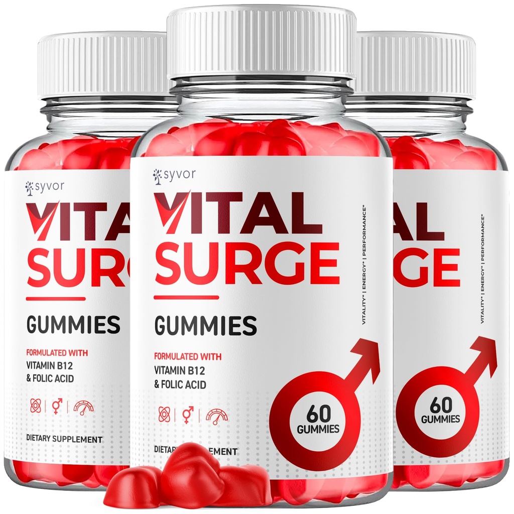 (3 Pack) Vital Surge Gummies, Official Vital Surge Maximum Strength 1000MG Advanced Supplement Gummys, VitalSurge Mens Detox Supplement, Vitasurge Gomitas Chews with Natural Ingredients (180 Gummies)