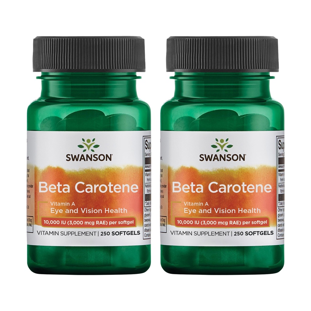 Swanson Beta-karotén - vitamín A doplnok podporujúci imunitné zdravie, zdravie očí a kože - prírodná wellness formula - (250 Softgels, 3000mcg každý) (2 balenia)