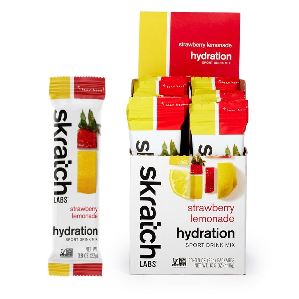 Skratch Labs Hydratačné pakety Hydratačný nápoj Mix, Strawberry Lemonade (20ct) - Powder Electrolyte vyvinutý pre športovcov a športový výkon, Gluten Free, Vegan, Kosher