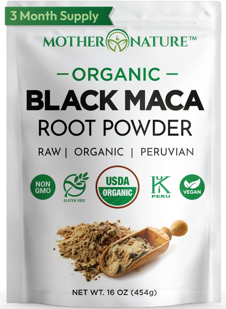 Organické, Raw Peruvian Black Maca Root Powder - Premium USDA Certified, Ideal for Men & Women, Boost cvičenie, zvýšenie svalovej obnovy, non-GMO, Vegan Superfood, 16 oz