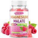 Magnesium Malate Gummies, Magnesium 400 mg, Magnesium Mineral Supplements for Energy Production & Muscle Health, Gluten-Free, Sugar-Free, Raspberry Flavor, 60 Count