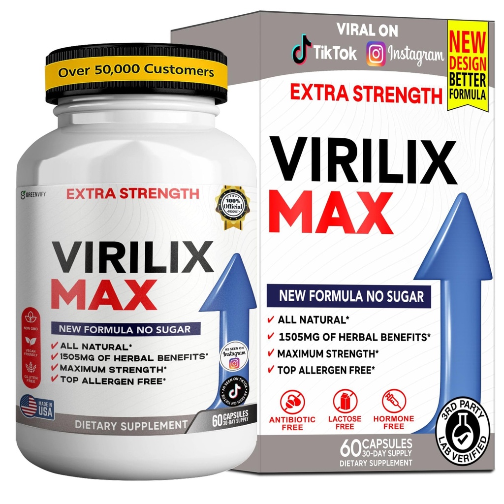 Virilix MAX Dietary Supplement, Herbal Blend, Organic Maca Root, Vegan, Gluten Free, 60 Capsules (3)