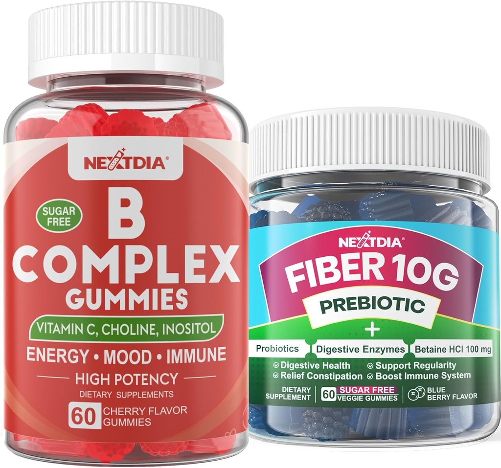 2 balenie Metylovaný vitamín B komplex + 1 balenie bez cukru 10g Prebiotické Fiber Supplement, Gummy pre dospelých