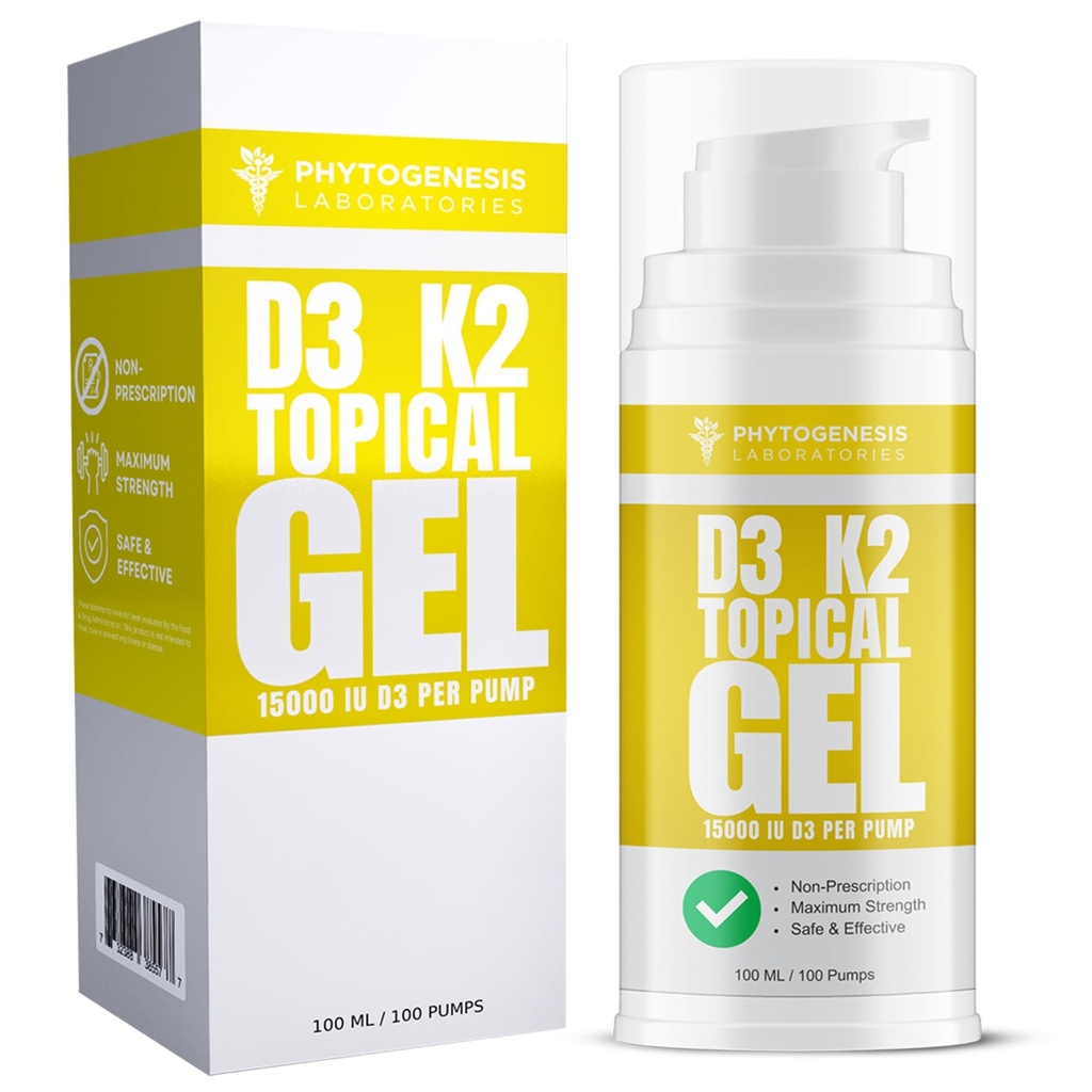 Vitamín D3 K2 Maximálna sila Topický gél - 15000+ IU na pumpu - Slnečný vitamín - podporuje zdravie kostí a kĺbov, imunitná podpora - jednomesačná dodávka