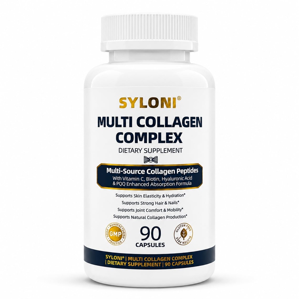 Advanced Multi Collagen Pills for Women & Men, 5 Types I II III V X with Hyaluronic Acid, Biotin, Vitamin C, Zinc & PQQ, Hair Skin Nails & Comfortable Joints, 90 Capsules