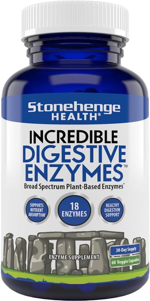 Stonehenge Health Neuveriteľné tráviace enzýmy - 18 Rastlinné enzýmy - lipáza, Laktáza, Proteáza, Amyláza, Hypromelóza pre plyn, Bloating, Únava (1)