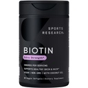 Športový výskum® Biotin 5,000mcg s organickým kokosovým olejom - biotín (vitamín B7) pre zdravú pokožku a podporu vlasov* - pre ženy a mužov - Vegan, Non-GMO, Gluten & Soy-Free - 30 Veggie Softgels