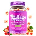 Collagen Gummies for Women Men, 4g / 2g Hydrolyzed Collagen Peptides Type I, III from Grass-Fed Bovine, + Elastin Peptides, Hyaluronic Acid, Biotin, Vitamin C for Skin, Hair, Nails, Sugar-Free, 1 Pack