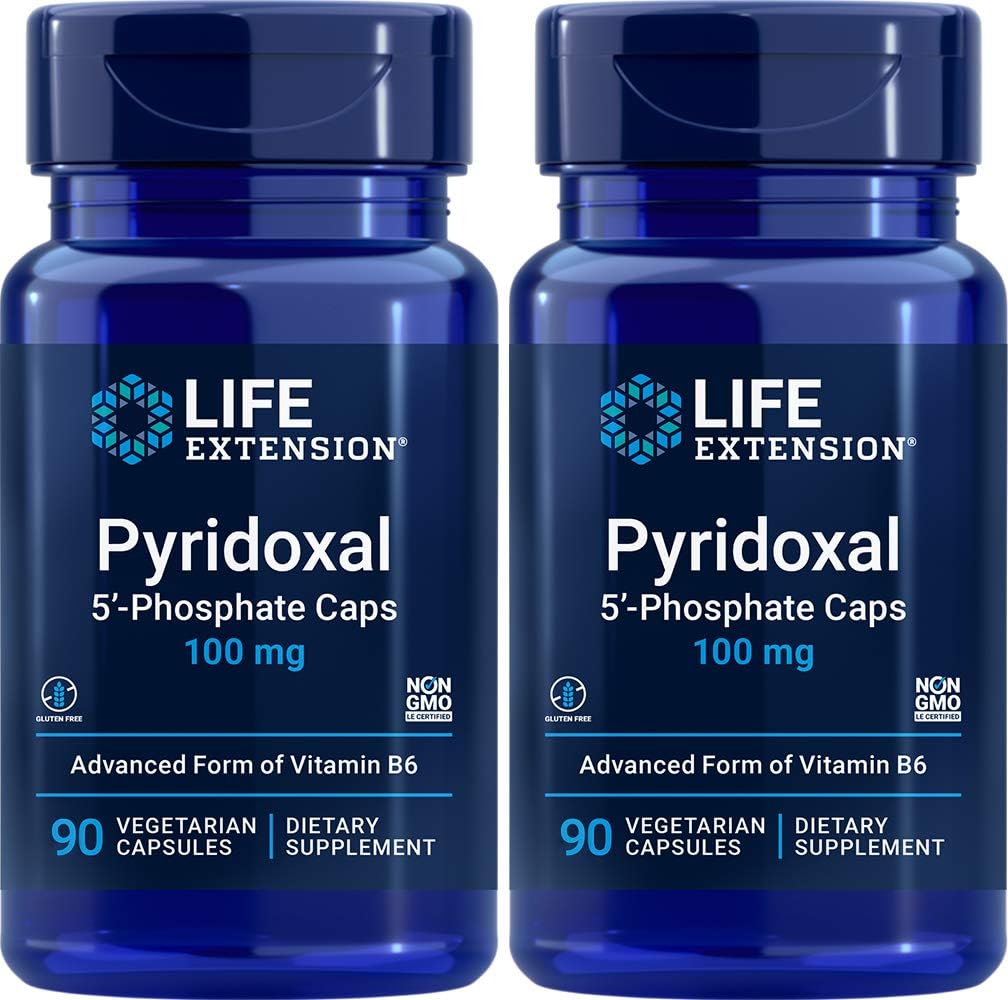 Extension Life Pyridoxal-5'-Fosphate Caps P5P 100 mg, 90 Veg Capsules (Pack of 2) - Advanced Vitamin B6 Supplement