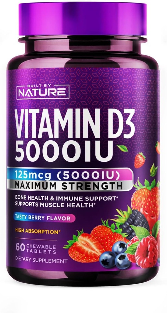Postavený podľa prírody Žuvateľný vitamín D3 5000 IU - Vitamín D doplnok žuvačky 