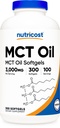Nutricost MCT Oil Softgels 1000mg, 300 SFG (3 000mg Serv) - Skvelé pre Keto, Ketóza, a Ketogénne Diet