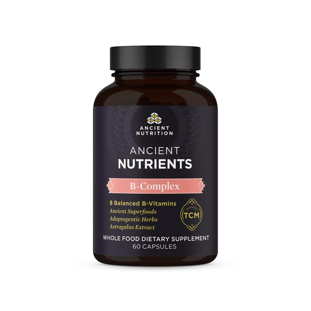 Staroveká výživa vitamín B komplex doplnok, 8 vyvážená B-vitamíny, podporuje zdravé úrovne energie, adaptogénne byliny, Enzyme Aktivovaný, Paleo & Keto Friendly, 60 Kapsule