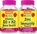 WellYeah Vitamín D3+K2 Deti + zinok Deti 15mg, Gummies Bundle - veľké ochutnávky, vitamínové doplnky, bez lepku, bez GMO, Žuvacia Gummy