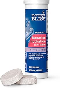 Mamina blaženosť Laktácia Hydratácia Nápoje Tablety, Berry Acai Chuť, Electrolyes + B Vitamíny, 1 Balenie (10 tabliet)