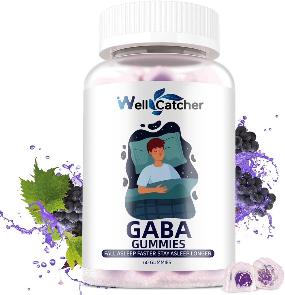 GABA Supplement Gummies 500mg: Žuvacia GABA L-teanine Supplement Gummy pre dospelých Deti Non Melatonin Sleep Aid Calm Mind with 5-HTP for Stress Relief Zzz Lepšia bezcukrová hroznová aróma 60CT