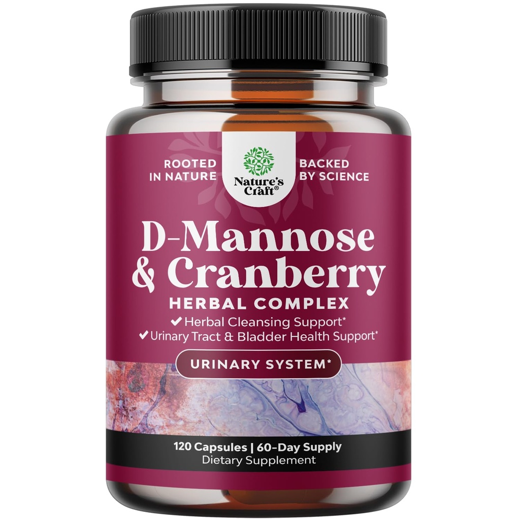 D Mannose with Cranberry Supplement - Silný D Mannose 1000mg Kapsule od Obličky Defense Support & Cleanse and Urinary Tract Health for Women & Men - Bladder Health Supplement for Adults - 120 Count