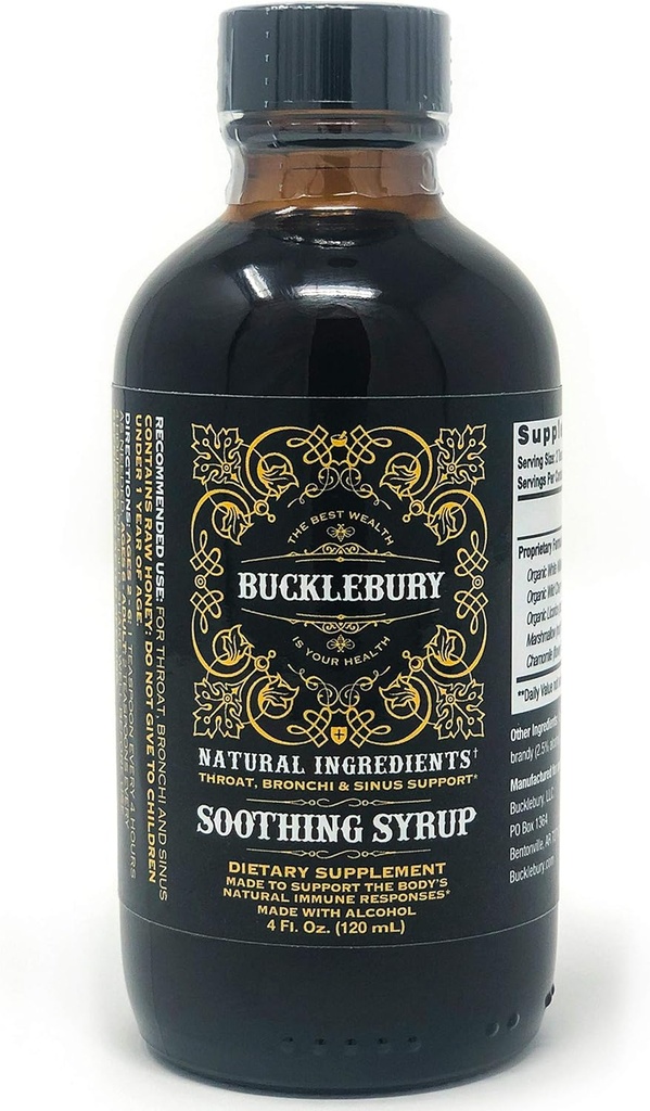 Bucklebury Upokojujúci bylinný sirup - podpora horných dýchacích ciest, Original Premium bylinné všetko v jednom dodatku pre Sinus, Bronchi, Hrdlo, a podpora dýchania - 4oz