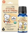 Legendairy Milk Organic Baby Vitamín D3 K2 Tekuté kvapky, 400 IU Baby Vitamín D kvapky pre dojčatá s K2 kvapky, Vitamín D kvapky pre novorodencov, batoľatá, a deti, Vegan, 90 kvapky Tekuté