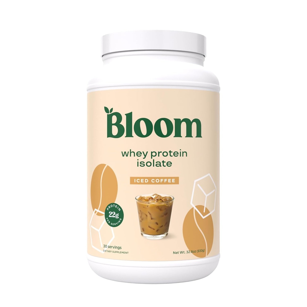 Bloom Nutrition Srvátka Proteín prášok, Iced Coffee - Pure Iso Post Cvičenie Recovery Nápoje Blend, Smoothie Mix s tráviacimi enzýmami pre zdravie Gut - Nízke Carb, Keto a Zero Cukor Pridané
