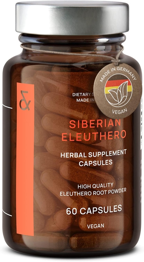 CLAV® Sibírsky ženšen - 900mg Eleuthero Root Powder - Energy Supplement - Redukcia únavy a únavy - 60 ženšen kapsuly - Made in Germany
