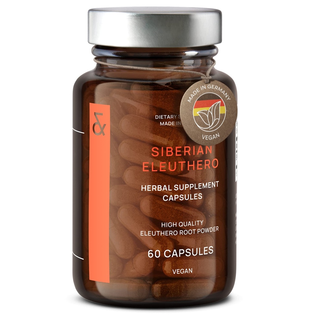 CLAV® Sibírsky ženšen - 900mg Eleuthero Root Powder - Energy Supplement - Redukcia únavy a únavy - 60 ženšen kapsuly - Made in Germany