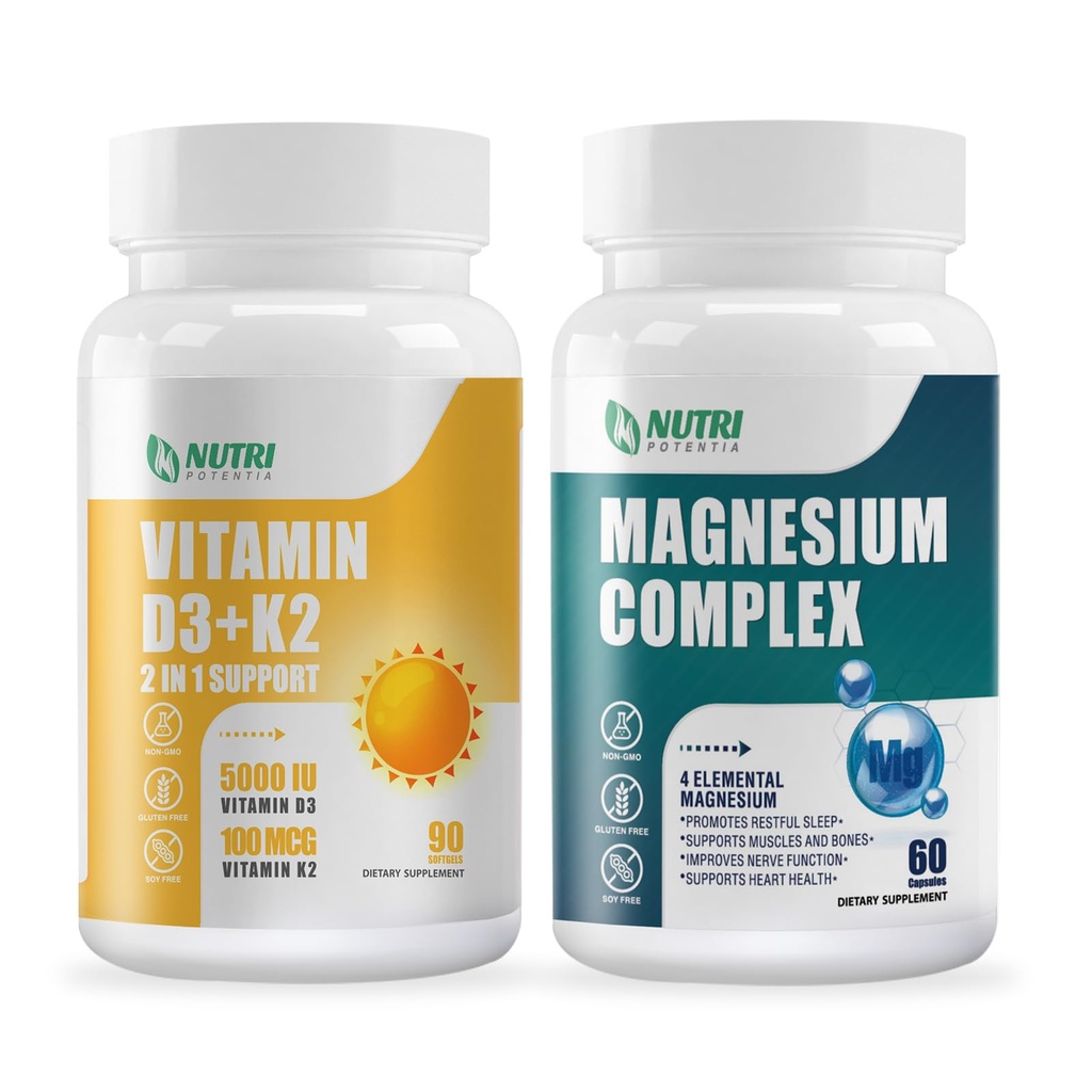 Vitamín D3 K2 s MCT olejom 90 Softgels & Magnézium Breakborough Complex Supplement 