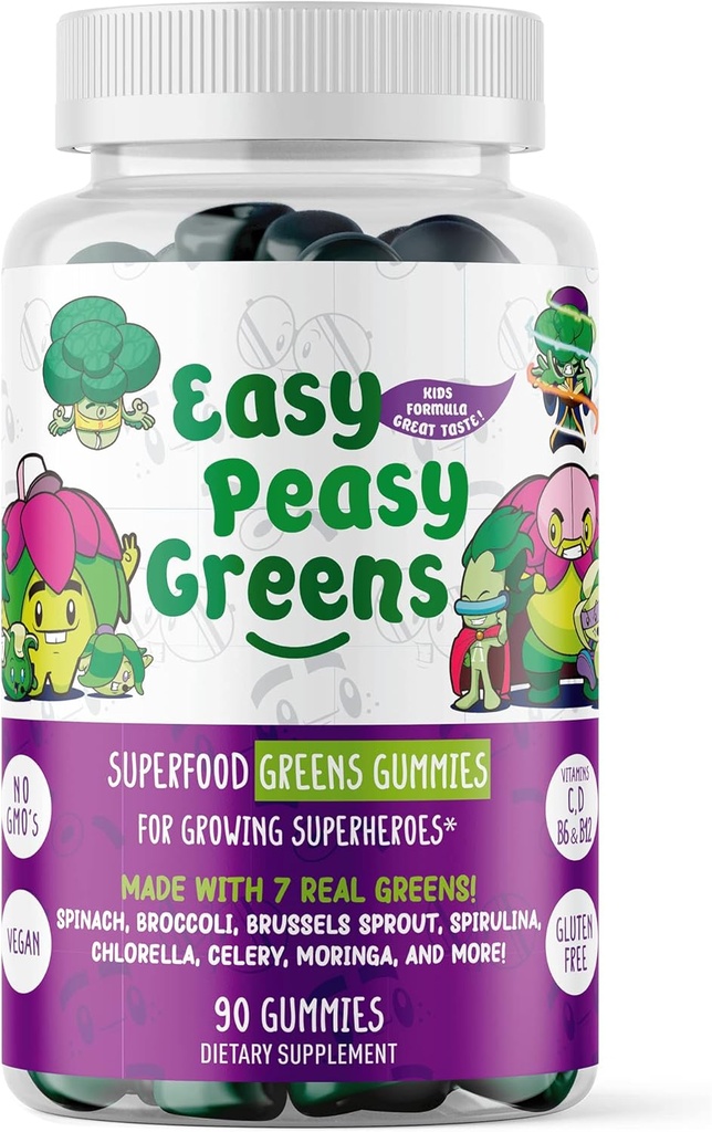 EasyPeasyGreens Daily Veggie Gummy pre deti - 90 Zelené Gumies - Pomáha Picky Eaters dostať ich zeleninu v - Vyrobené s 10 skutočné rastlinné extrakty a 100% Vegan