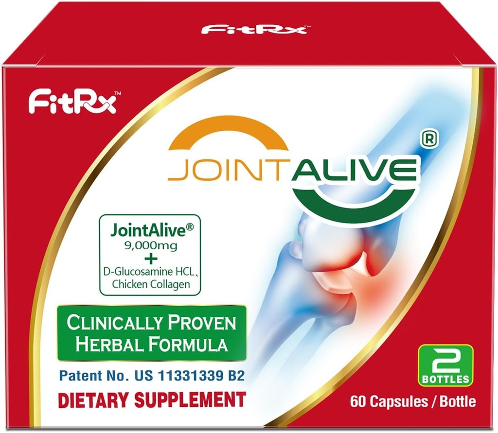 FitRx JointAlive Joint Support Doplnky pre ženy a mužov, Glukosamine Chondroitín, Typ II Collagen, Relief Joints Discomfort, Cartilage Repair, tak rýchlo ako 7 dní, 60 Servings