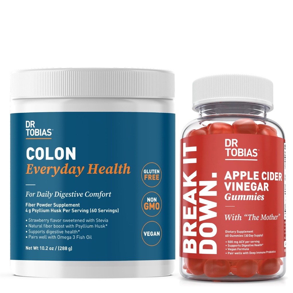 Dr. Tobias Apple Cider Ocot Gumies & Colon Everyday Health - Daily Digestive, Detox and Clease Support with ACV Gummies & Psyllium Husk Powder